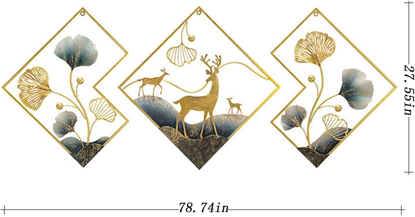 Metal Wall Art 3 Piece Large 3D Ginkgo Leaf 78x27in Q996