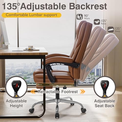 Brown Ergonomic High Back Leather Office Chair with Footrest P182821