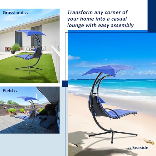 Navy Hanging Chaise Lounger with Removable Canopy Cushion D236