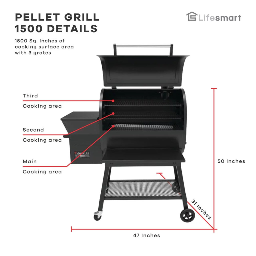 1500 Square Inch Pellet Grill and Smoker with 3 Cooking Racks M926407