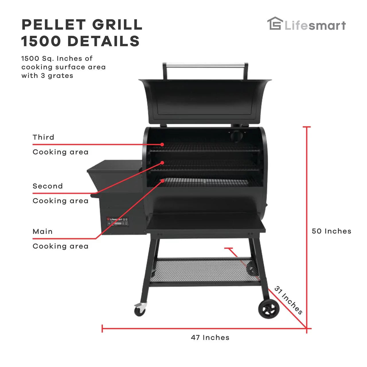 1500 Square Inch Pellet Grill and Smoker with 3 Cooking Racks M926407