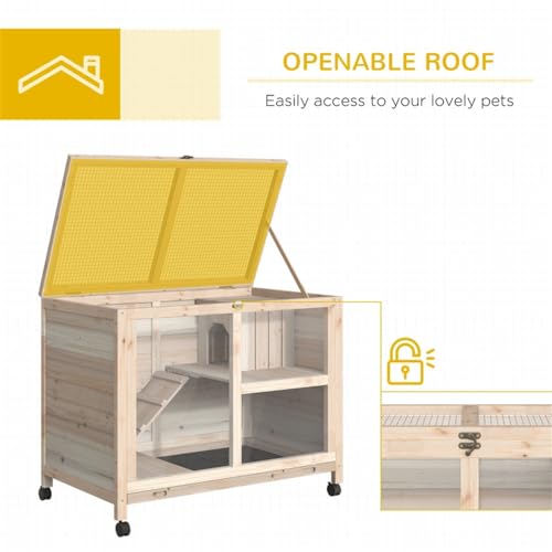 Blue & White Wooden Rabbit Hutch with Tray and Wheels L1903