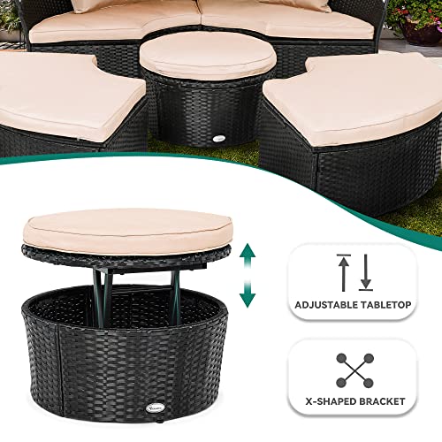 Light Brown Beige Outdoor Wicker Daybed with Retractable Canopy D523539