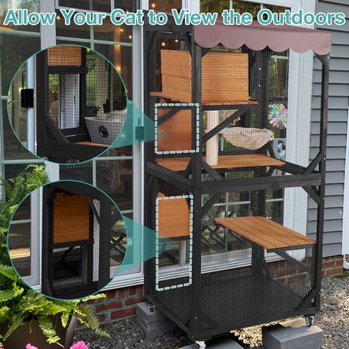 Grey Cat Enclosure with Wheels and Waterproof Roof W902