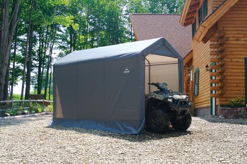 10' x 10' Steel Round Roof Outdoor Storage Shed with Waterproof Cover, grey Q4390