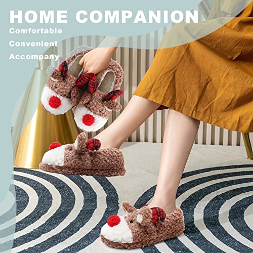Cute Fuzzy Reindeer House Slippers Indoor Shoes H350338