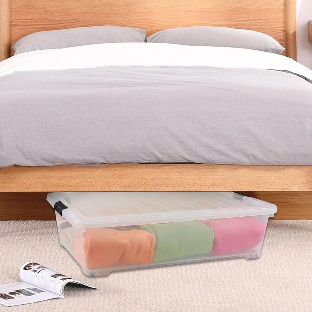3 Packs Large Clear 50 L Plastic Under Bed Storage Container Bins with Wheels J92769