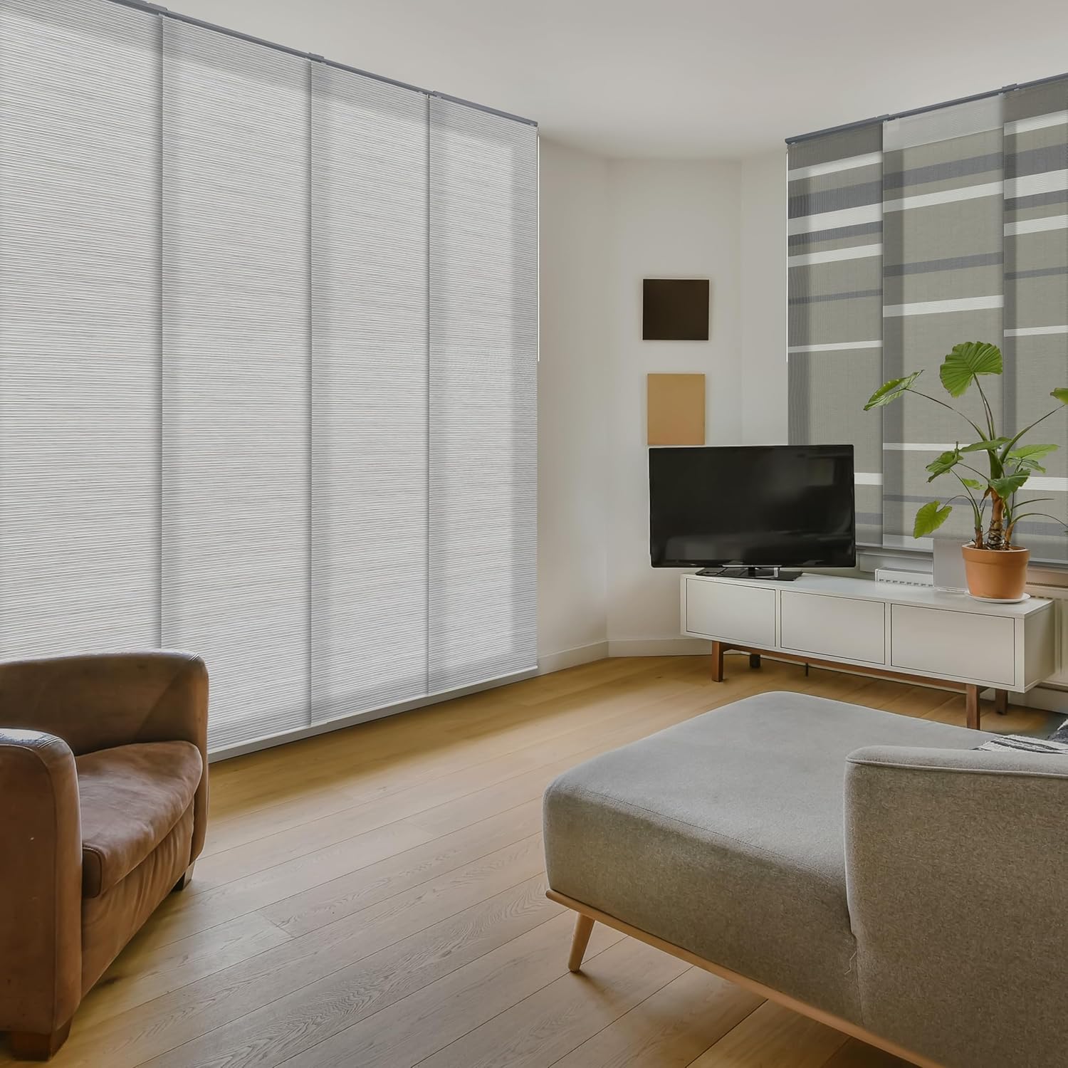Adjustable Vertical Panel Track Blinds, 45.8" to 86" W, Up to 96" H, Marble U3144