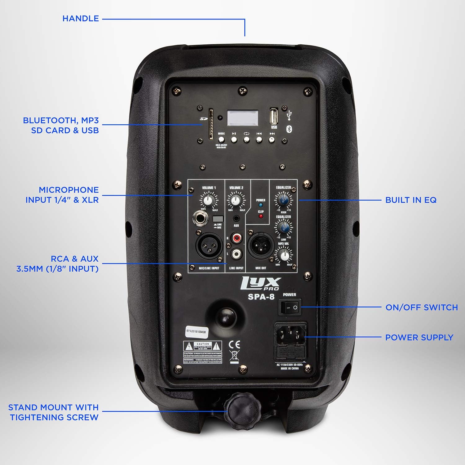 15 Inch PA Active Speaker System with Bluetooth, MP3, USB, SD Card Slot W4324
