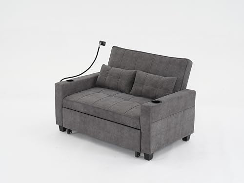 Green Convertible Sleeper Sofa Bed with USB Charging Cupholders R804984