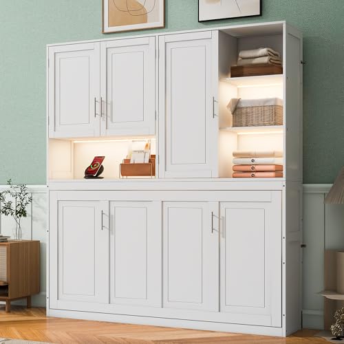 Gray Wood Twin Murphy Bed with Light and USB D346