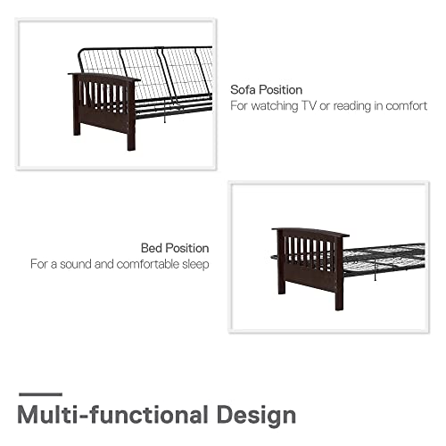 Brown Full Size Wood and Black Metal Futon Frame O29045