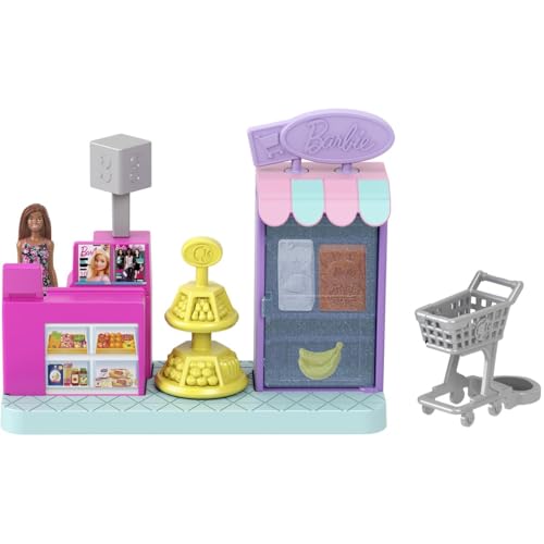 Mini Land DreamHouse & 3 Playsets with 4 1.5-Inch Dolls, Doll House Furniture & Accessories S44945