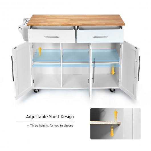 White Wood Top Rolling Storage Cabinet S4728
