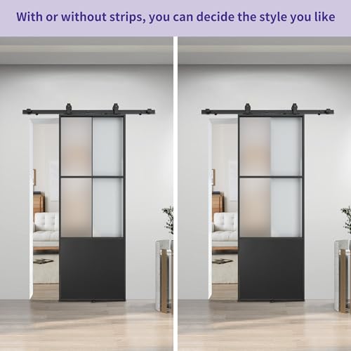 Black 3-Panel Frosted Tempered Glass Sliding Barn Door V43030