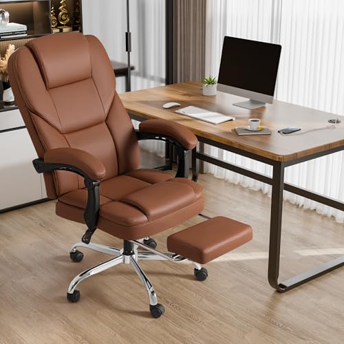 Brown Ergonomic High Back Leather Office Chair with Footrest P182821