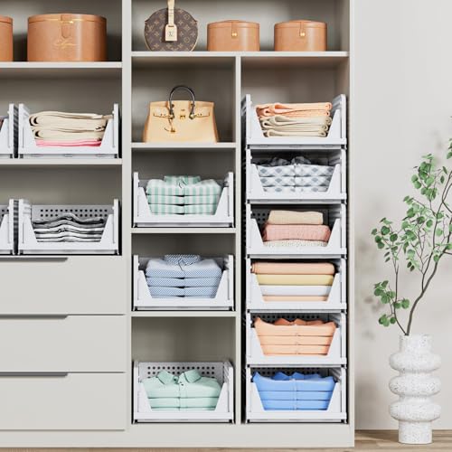 White Stackable Closet Storage Basket K2378