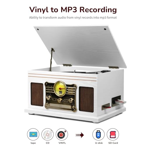Mahogany Bluetooth Turntable with Speakers F900057