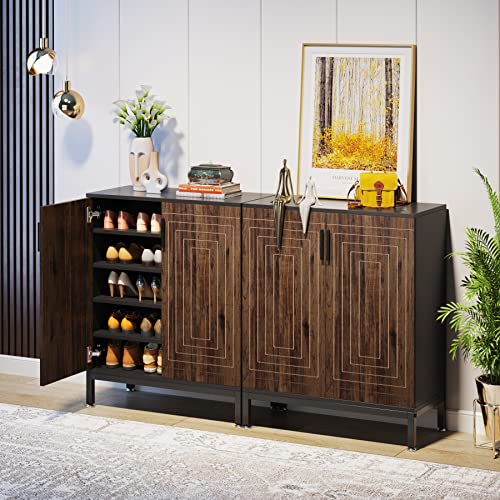 Shoe Cabinet with Doors, 20 Pairs Storage Organizer (Brown/Black) W16487