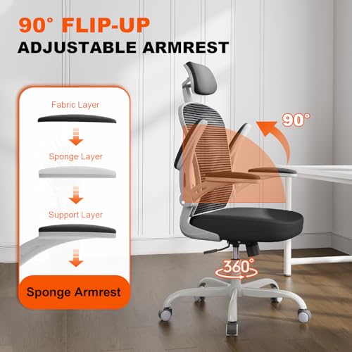 Black Ergonomic High Back Desk Chair with Flip-up Armrests B988