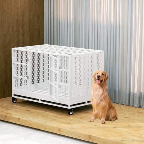 48 Inch Heavy Duty Metal Dog Crate with Wheels, Folding, Removable Tray I424
