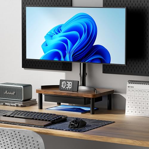 Black Wooden Monitor Stand Riser with Drawer E943