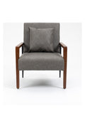 Brown Leather Armchair with Solid Wood Armrest and Removable Cushions A331