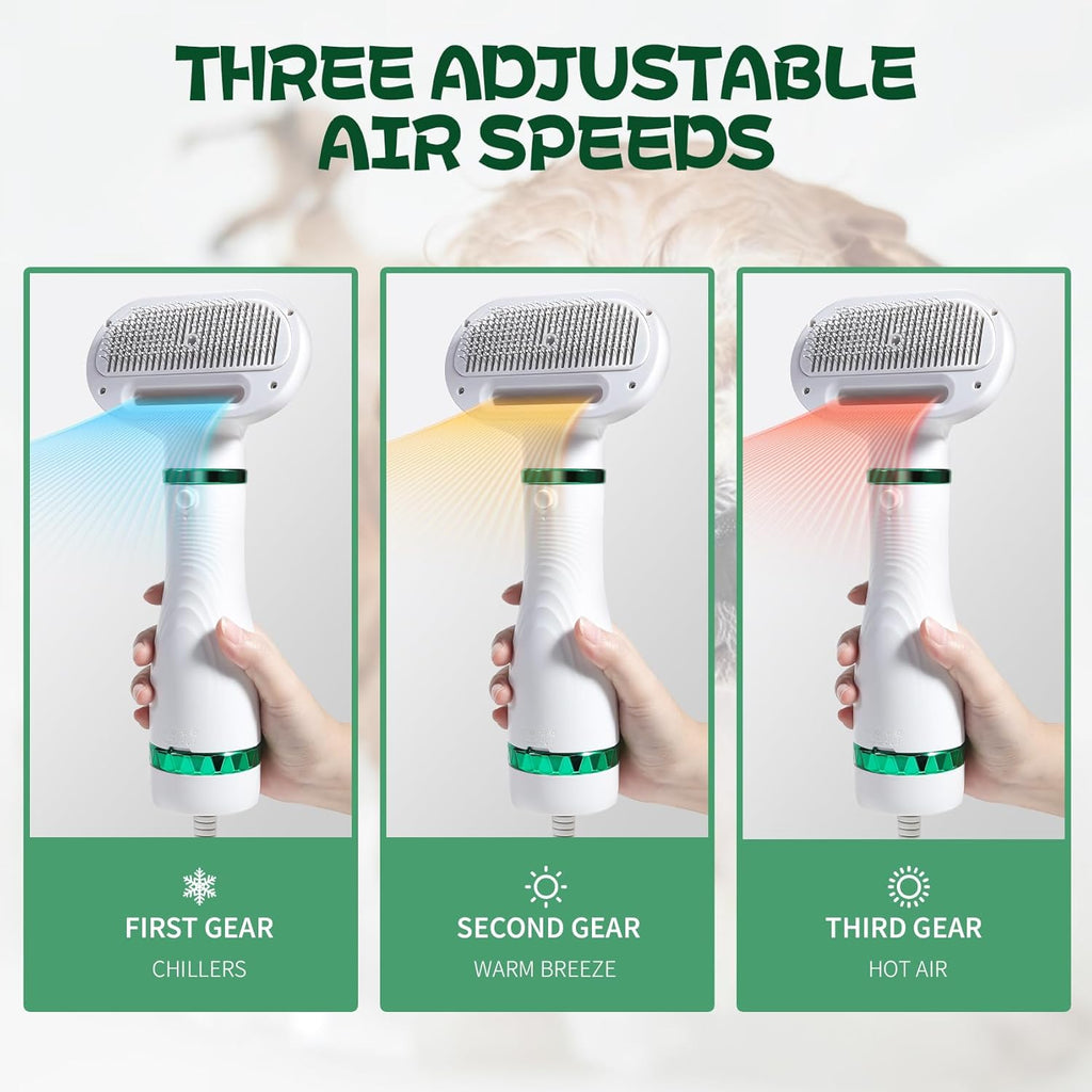 Pet Hair Dryer with Slicker Brush - 3 Heat Settings, One-Button Hair Removal, Portable Dog Blower Z6685