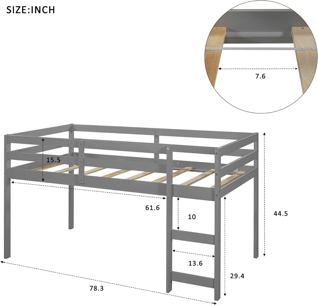 Gray Twin Low Loft Bed with Desk E145973