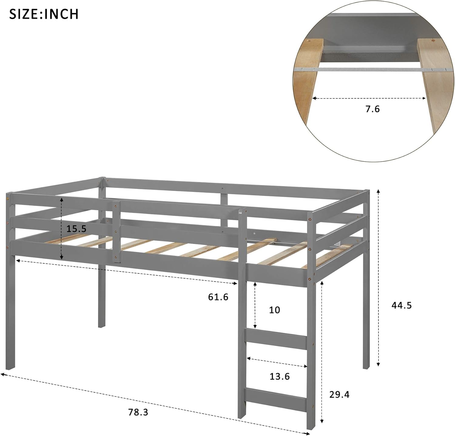 Gray Twin Low Loft Bed with Desk E145973