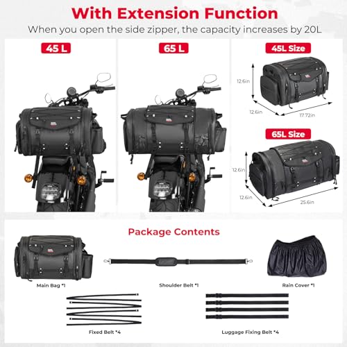 60L Expandable Waterproof Motorcycle Tail Bag with Rain Cover X961
