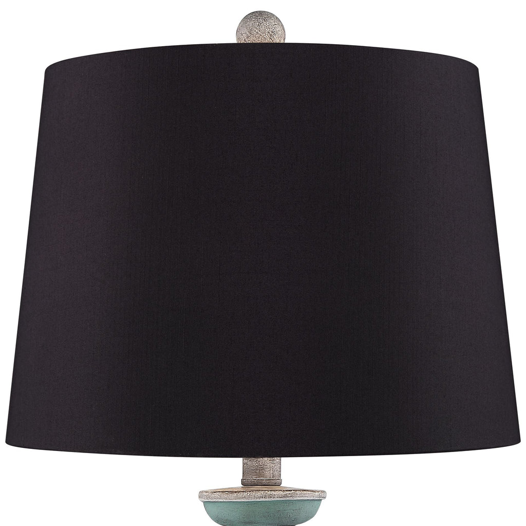 Set of 2 Blue Gray Washed Black Faux Silk Drum Shade Table Lamps P79186