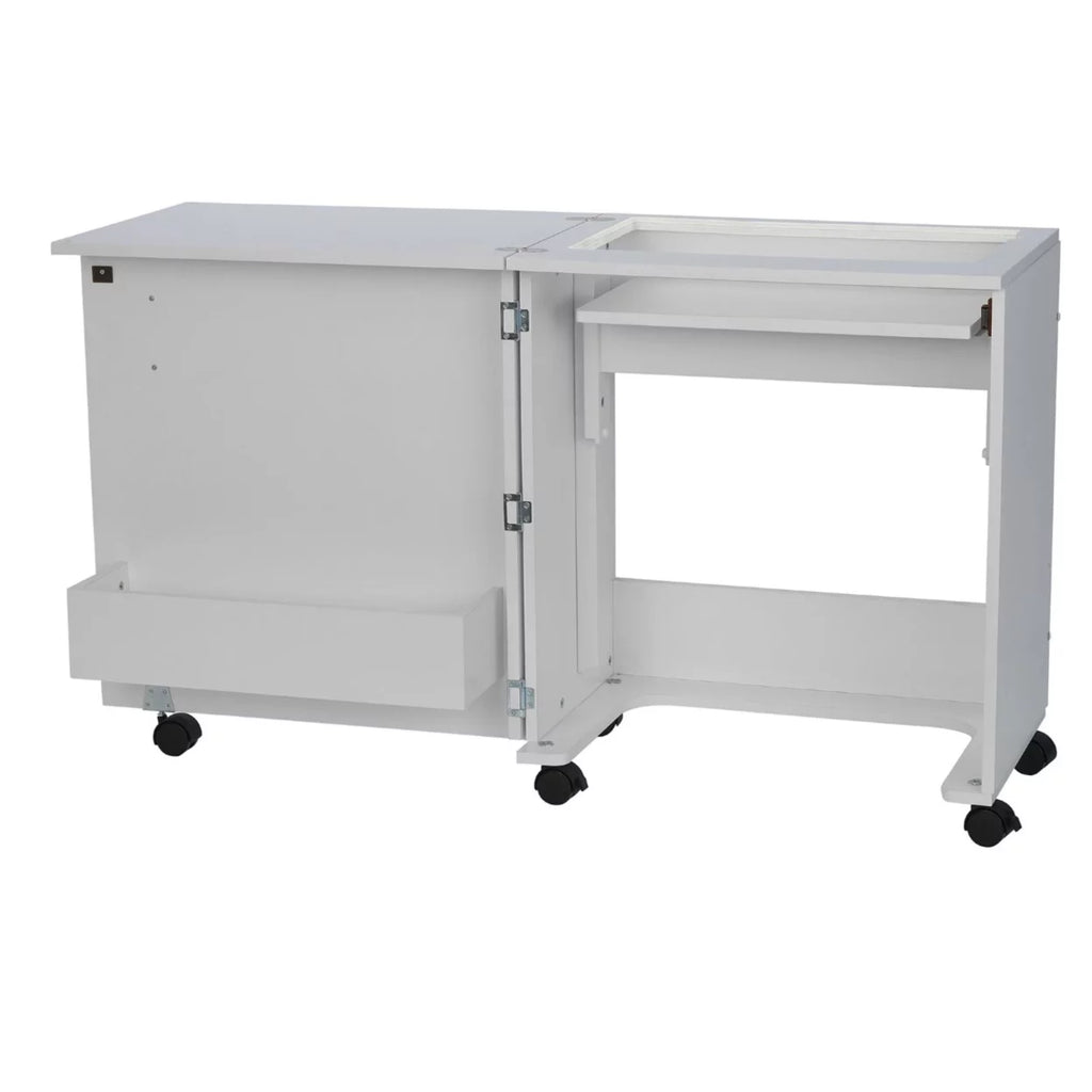 White Sewing and Craft Table with Storage and Adjustable 3-Position Lift L95208