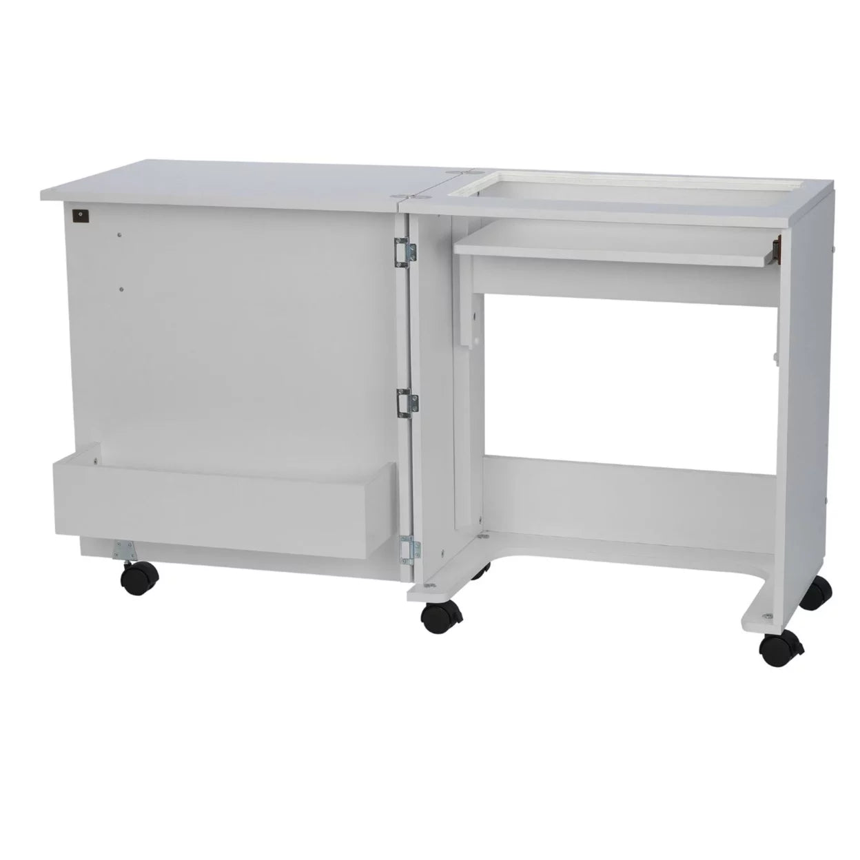 White Sewing and Craft Table with Storage and Adjustable 3-Position Lift L95208