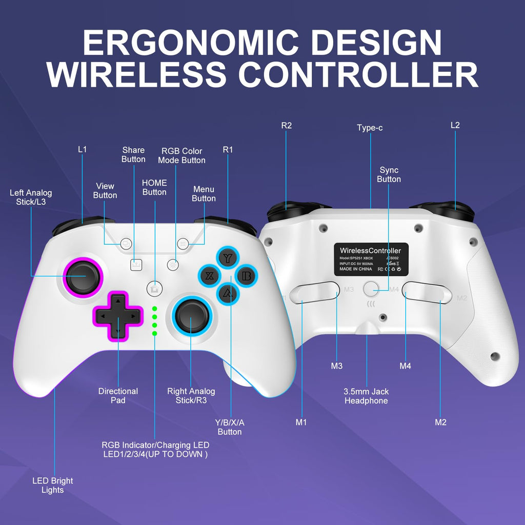 Wireless Xbox Controller with RGB LED Light T840215