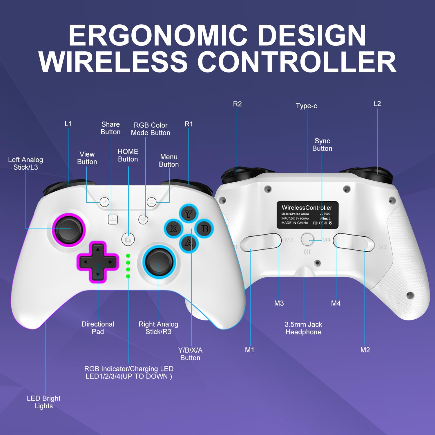 Wireless Xbox Controller with RGB LED Light T840215