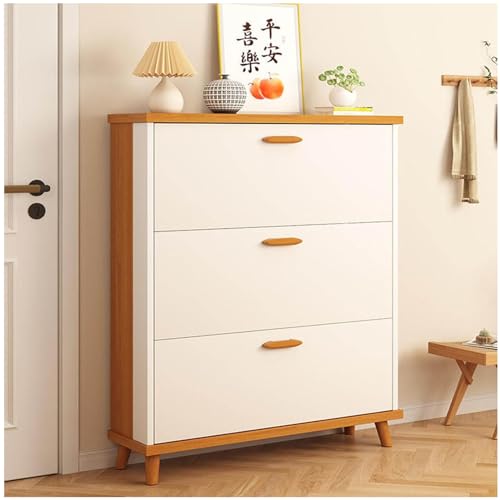 Slim Hidden Shoe Cabinet 3 Flip Drawers Wooden Tall Shoe Rack W625