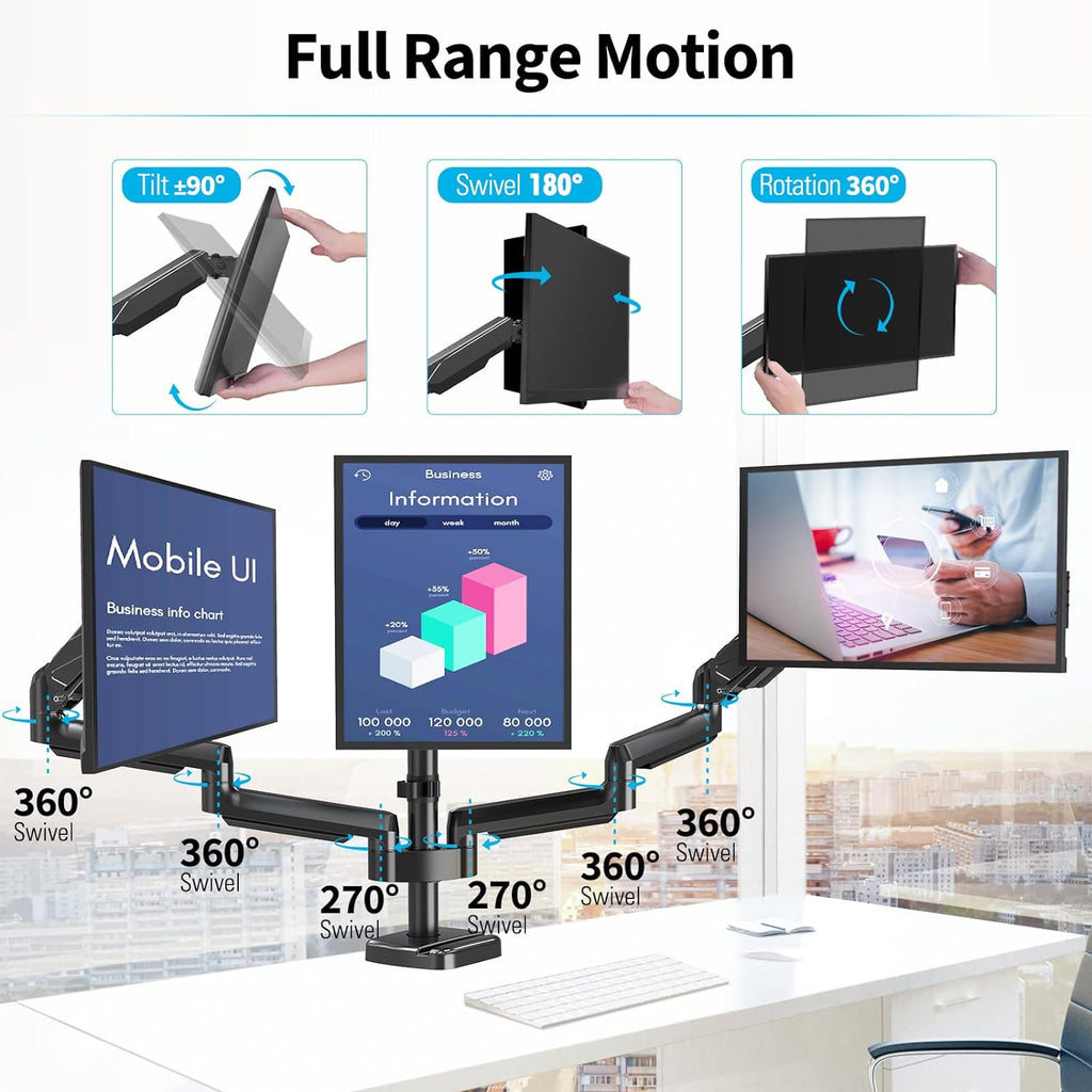 Triple Monitor Desk Mount for 3 Screens Up to 27 inch V20153
