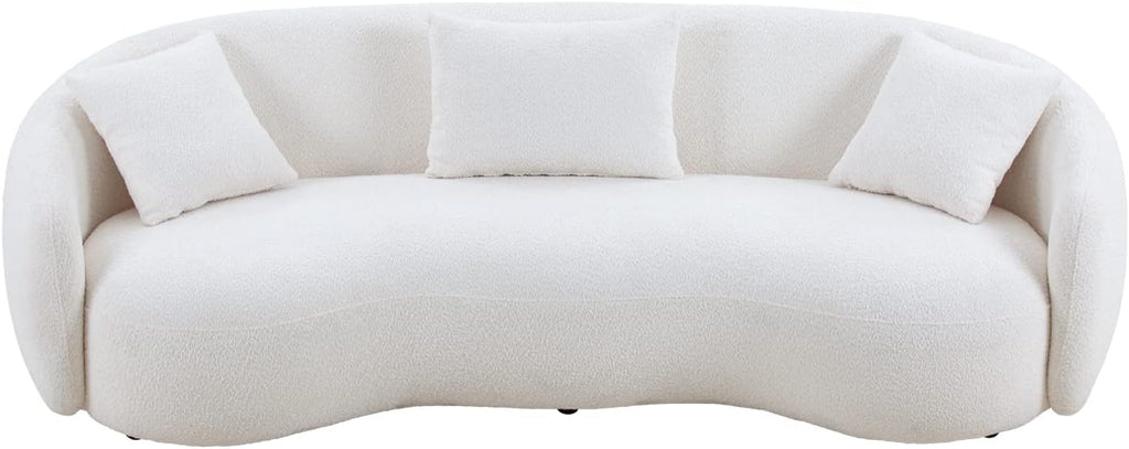 Beige Boucle Upholstered 4-Seat Curved Sofa with 3 Throw Pillows N45670