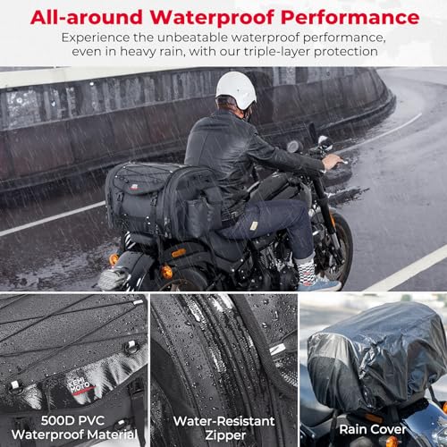 60L Expandable Waterproof Motorcycle Tail Bag with Rain Cover X961