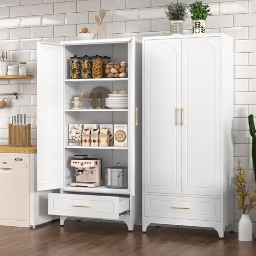 White 71 Inch Tall Metal Storage Cabinet with Doors and Shelves F714844