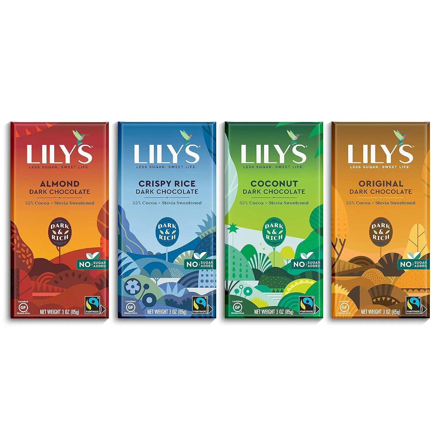 55% Dark Chocolate Bar Sampler, Stevia Sweetened, No Added Sugar, 3 Ounce, 4-Pack C30942