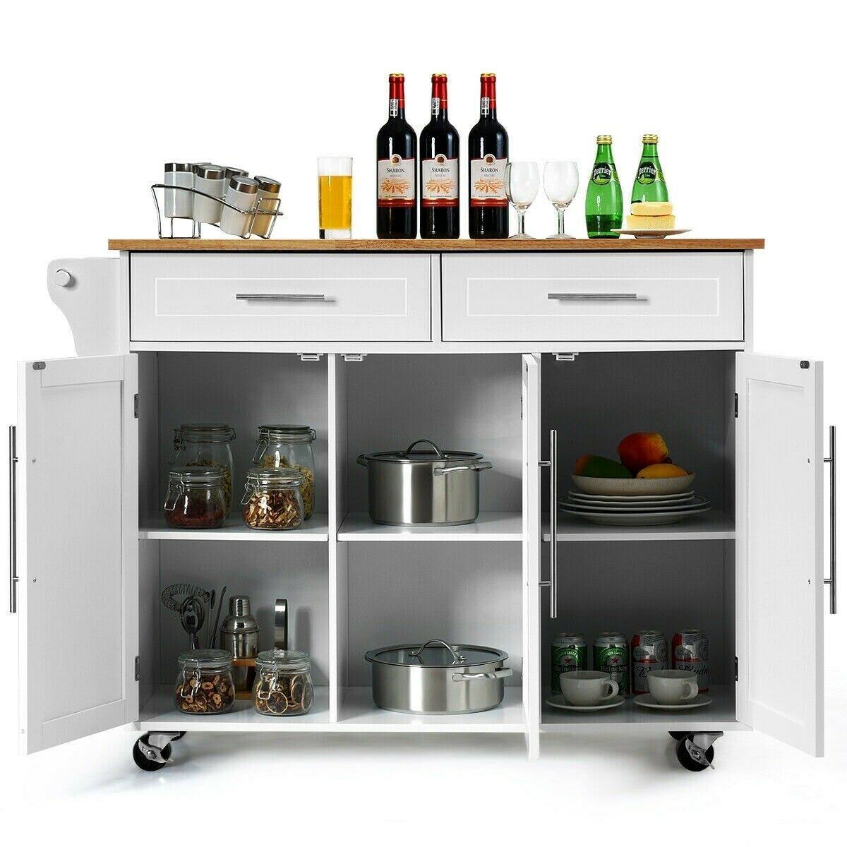 White Wood Top Rolling Storage Cabinet S4728