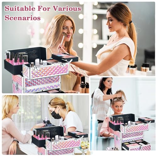 Rolling Makeup Train Case with 360° Swivel Wheels Keys V164