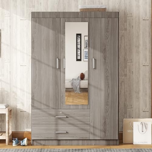 Gray Wood Armoire Wardrobe with Mirror S19775