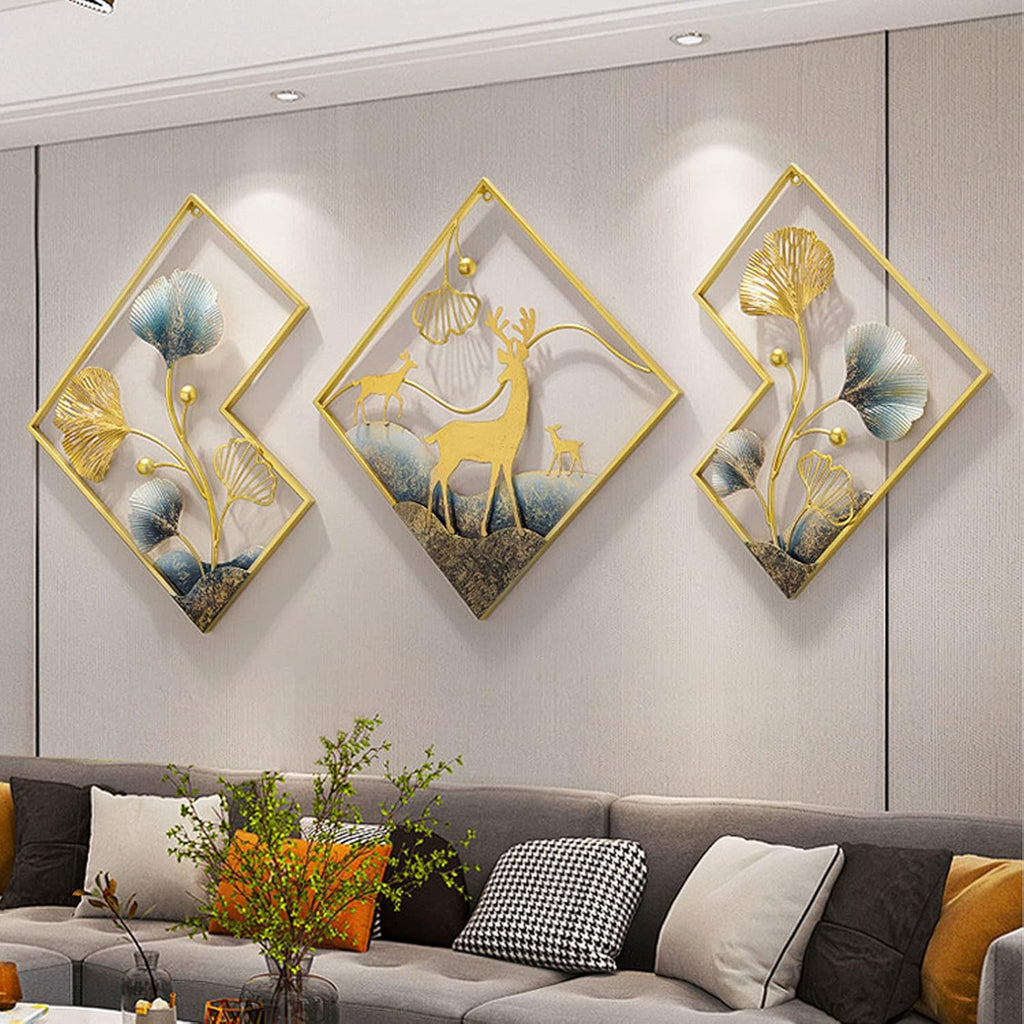 Metal Wall Art 3 Piece Large 3D Ginkgo Leaf 78x27in Q996
