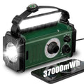 37000mWh Hand Crank Solar NOAA AM FM Weather Radio with Flashlight Reading Lamp SOS Alarm Compass Power Bank J119