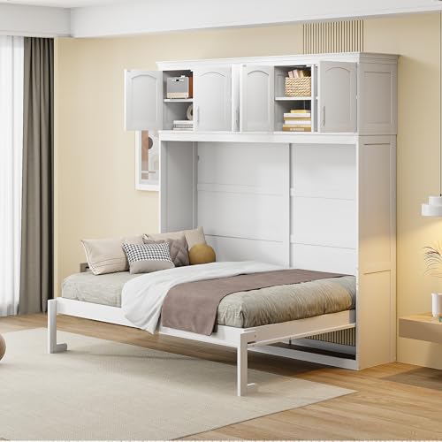 Full Size Murphy Bed with Drawer, Gray Q7150