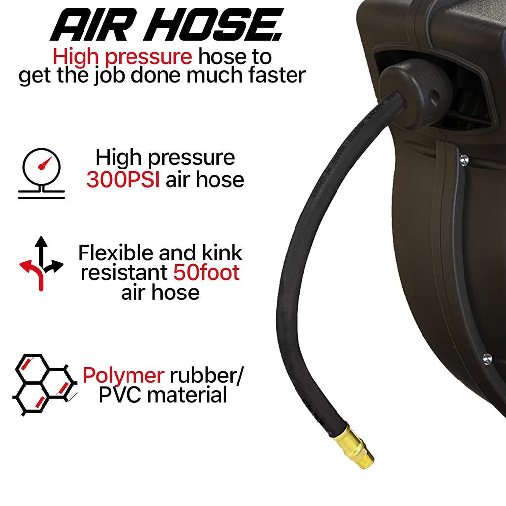 3/8" x 50' Retractable Hybrid Polymer Air Hose Reel H55269