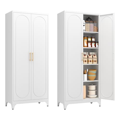 White 71 Inch Tall Metal Storage Cabinet with Doors and Shelves F714844